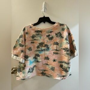 Old Navy Pink Peach Palm-Print Cropped Sweatshirt